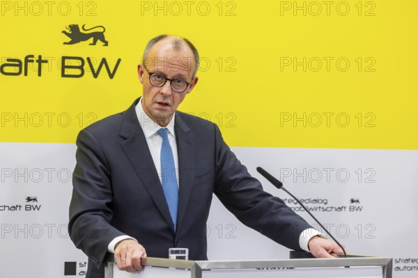 Federal Chancellor Friedrich Merz (CDU) . portrait. Annual event on the BW Automotive Industry Strategy Dialogue (SDA) in Stuttgart. Automotive industry conference. Stuttgart, Baden-Württemberg, Germany