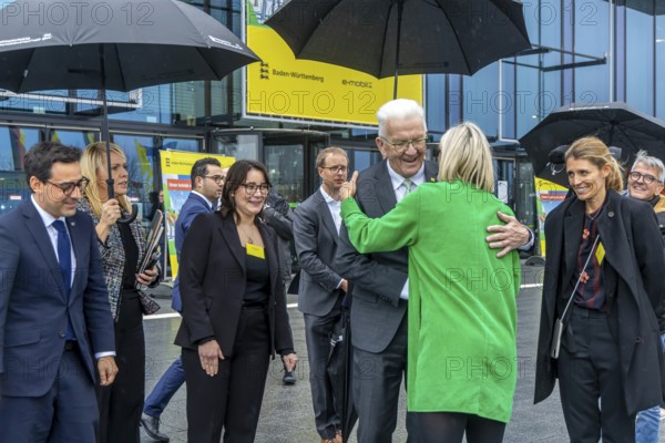 Annual event on the BW Automotive Industry Strategy Dialogue (SDA) in Stuttgart. Karin Rådström (Chief Executive Officer of Daimler Truck Holding AG) and Winfried Kretschmann, (Greens, Minister-President BW) . Automotive industry conference. Stuttgart, Baden-Württemberg, Germany