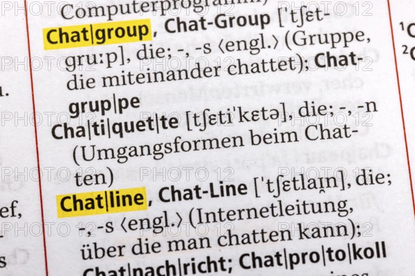Chat Group, Chapter Group, Chat, Chat Line, Chat Room Caht GPT, Chatiquette. Terms from the Duden. Standard work of German spelling, 29th edition. germany