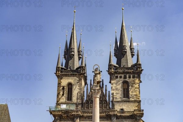 St. Mary's Column and Tyn Church on Old Town Square in Prague's Old Town, Prague, Czech Republic