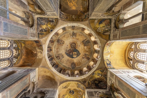 Mosaics and frescoes of the Katholikon dome, Hosios Luke monastery, UNESCO World Heritage Site in Steiri, Greece