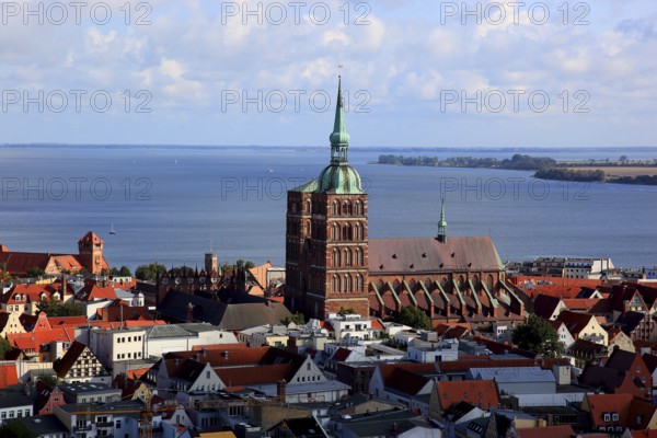 City panorama from above, Stralsund, Hanseatic City of Stralsund, Vorpommern-Rügen District, Mecklenburg-Western Pomerania, Germany