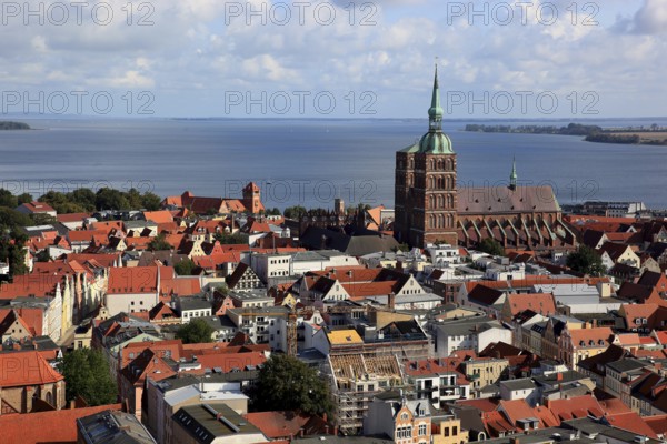 City panorama from above, Stralsund, Hanseatic City of Stralsund, Vorpommern-Rügen District, Mecklenburg-Western Pomerania, Germany