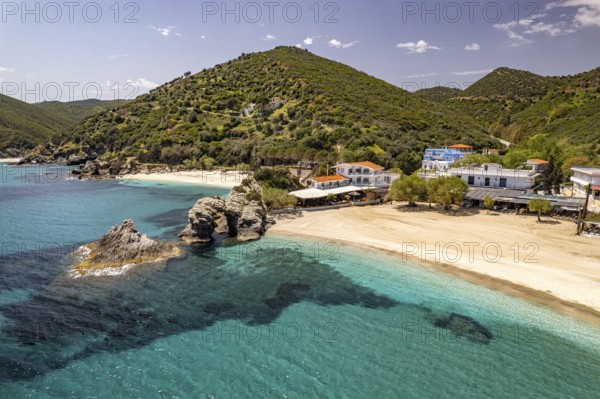 Kalamos beach seen from the air, Euboea or Evia island, Greece