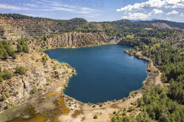 Mining lake on the island of Euboea or Evia seen from the air, Greece