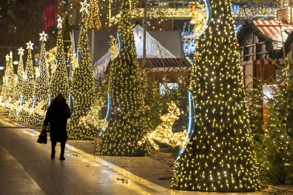 Christmas market on Breitscheidplatz, at the Memorial Church, Christmas decoration, light decoration, in Berlin, Germany