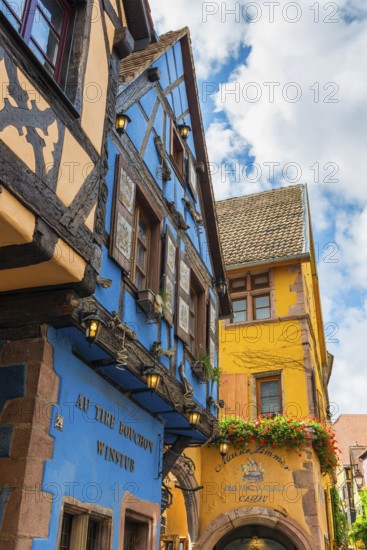 Colourful historic houses in the old town of Riquewihr, Ellsass