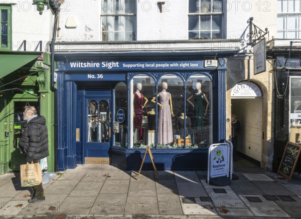 Wiltshire Sight charity shop shopfront, Devizes, Wiltshire, England, UK