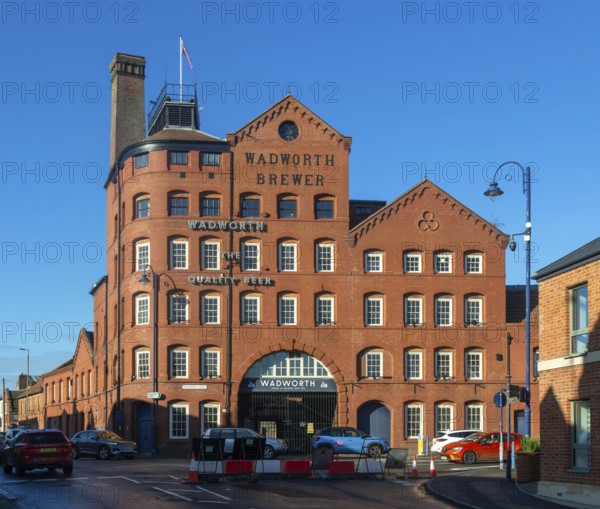 Nineteenth century red brick brewery industrial building, Wadsworth brewer, Devizes, Wiltshire, England, UK