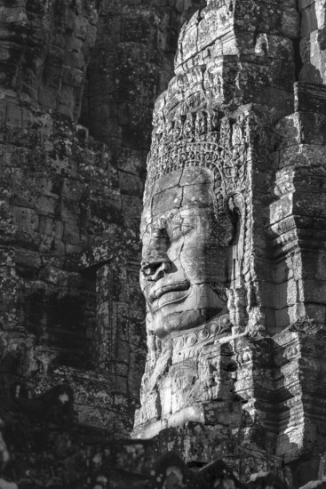 Huge stone-carved face of Bodhisattva Lokeshvara, also Avalokiteshvara, Bayon Temple, Angkor Thom, UNESCO World Heritage Site, Angkor Wat, Siem Reap, Cambodia