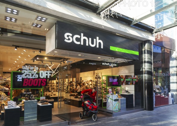 Schuh shop store in city centre shopping area, Princesshay, Exeter, Devon, England, UK