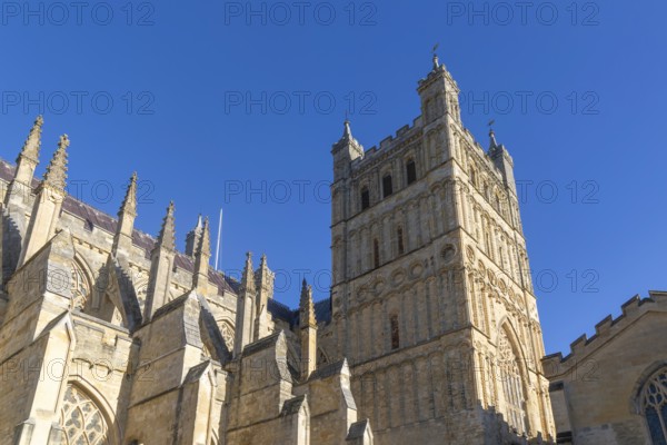 Norman architecture South Tower, Exeter cathedral church, Exeter, Devon, England, UK