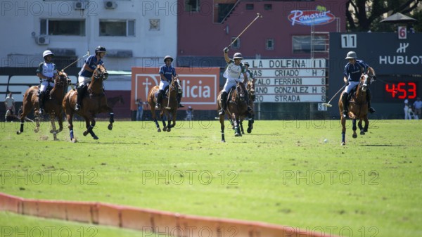 Scene at the 132nd Argentinean Open Polo Championship (Spanish 132nd Abierto Argentino de Polo de Palermo) in the Polo Stadium playing between La Hache Cria y Polo and La Dolfina 2 in Buenos Aires, Argentina