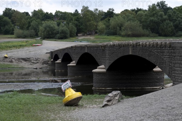 View of Old Bridge Asel, Edersee without water, Hesse, Germany