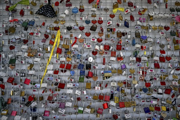 Love castles at the mountain station of the Zugspitz cable car, Austrian side, municipality of Ehrwald, Reutte district, Tyrol, Austria