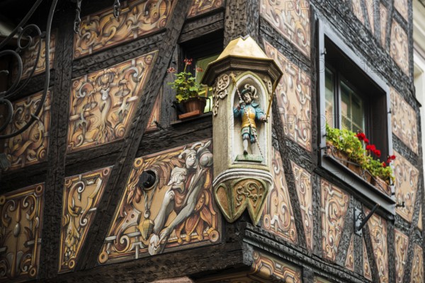 Artfully painted half-timbered houses, Sélestat, Schlettstadt, Alsace, Bas-Rhin department, France