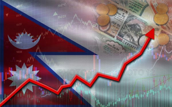 Nepal economic growth on financial graph. Nepali financial growth on market graph