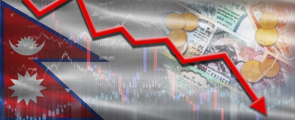 Nepal Financial Crisis on Economic Graph. Financial Fall Nepali on Economy Market
