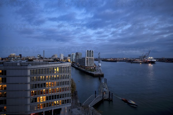 The Crown residential complex, Hafencity, Free and Hanseatic City of Hamburg, twilight, evening, Germany
