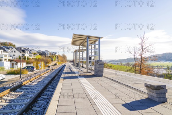 Modern train station with extensive views of the surrounding countryside, new Hermann Hessebahn station, Ostelsheim, Calw district, Germany