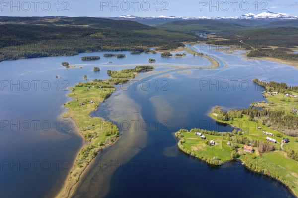 Aerial view over Storsjön in summer, lake near Storsjö in the Berg municipality at Härjedalen and part of the Ljungan main drainage basin, Sweden