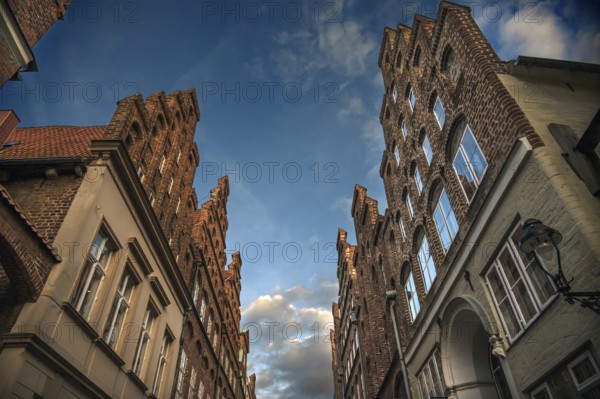 Late medieval residential and trading houses with staircases, 15th century, Lübeck, Hanseatic City of Lübeck, Schleswig-Holstein, Germany