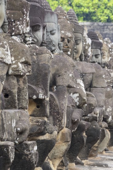 54 demons on the bridge at the south gate of Angkor Thom (Hindu myth of the Cherry of the Milk Ocean), UNESCO World Heritage Site, Angkor Wat, Siem Reap, Cambodia