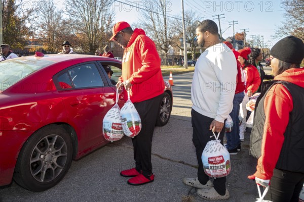 Detroit, Michigan, USA - 22 November 2025 - The Kappa Detroit Foundation distributed frozen turkeys and bags of food for Thanksgiving. The distribution was done by members of the Kappa Alpha Psi Fraternity and members of other African-American fraternities and sororities