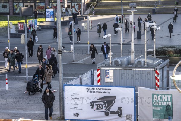 Downtown Dortmund, in front of the main train station, the police have set up comprehensive video surveillance to prevent and investigate crimes, crime, North Rhine-Westphalia, Germany