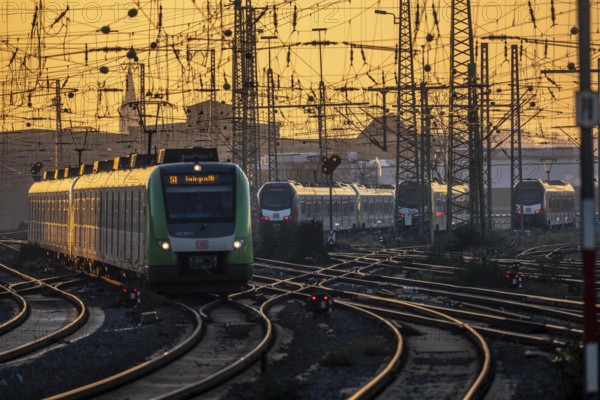Public transport trains on the tracks, west of Dortmund Central Station, North Rhine-Westphalia, Germany