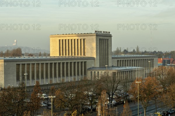 Main entrance and exhibition halls with former East Prussia Hall on the left and Hall of Honor, Messe Berlin reception hall, monument protection, National Socialist architecture, Berlin, Germany