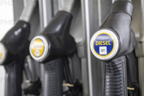 Close-up of a gas pump with gas and diesel