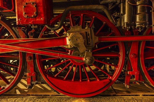 Wheelwork of the historic express locomotive 03 295, built in 1937, railway museum, Augsburg railway park, administrative district of Swabia, Bavaria, Germany