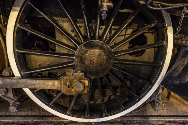 Wheelwork of the legendary French locomotive La France, operating number 231.K 22, railway museum, Augsburg railway park, administrative district of Swabia, Bavaria, Germany