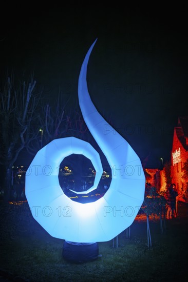 Light art, light installation, illuminated sculptures in the city garden of the city of Radolfzell am Lake Constance, as part of the Radolfzell Lichtblicke event and art campaign, supported by the Ministry of Labour, Economy and Tourism Baden-Württemberg, Konstanz district, Baden-Württemberg, Germany
