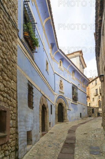 Casa de los Navarro de Arzuriaga, the Blue House, historic buildings in medieval village of Albarracín, Teruel province, Aragon, Spain