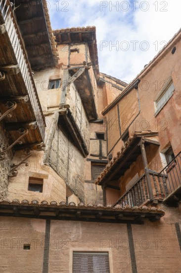 Rincón del Abanico, historic buildings in medieval village of Albarracín, Teruel province, Aragon, Spain