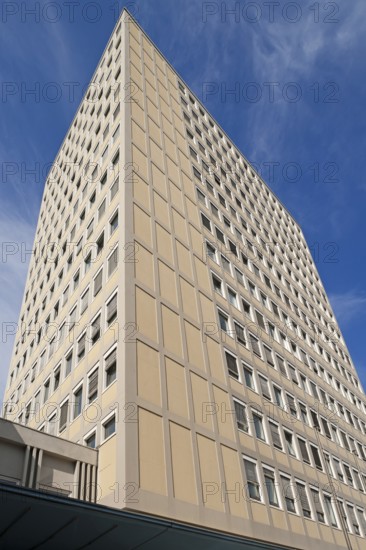 Facade of the heritage-protected Plärrer skyscraper from the 1950s, today EWAG skyscraper, Nuremberg, Middle Franconia, Bavaria, Germany