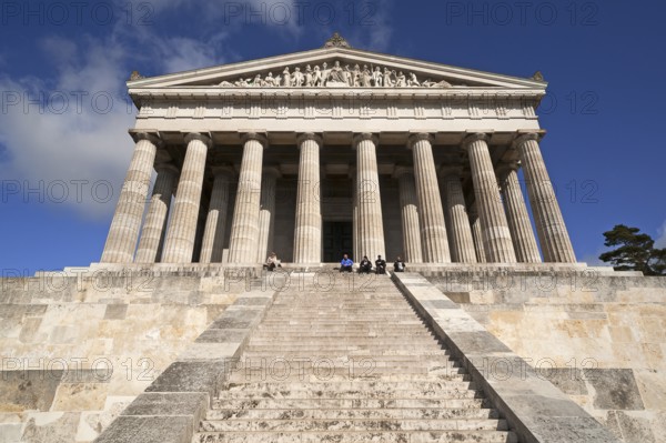 Front view of the Valhalla Memorial, built as a Greek temple in the style of a Doric Peripteros, honoring important personalities since 1842, Danube on the Danube, Upper Palatinate, Bavaria, Germany