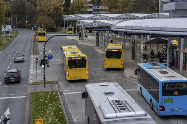 Public transport stop, bus station, local buses in Essen-Steele, bus and train hub, Essen, North Rhine-Westphalia, Germany