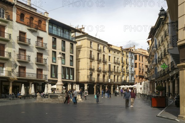 Historic buildings fountain monument, Plaza del Torico square, city centre of Teruel, Aragon, Spain