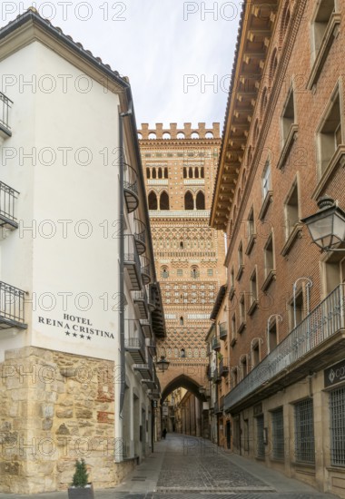 Mudéjar architecture of Torre de El Salvador church tower, city of Teruel, Aragon, Spain