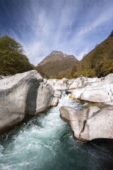 Verzasca mountain river, rock structures, Valle Verzasca, Tessin, Switzerland