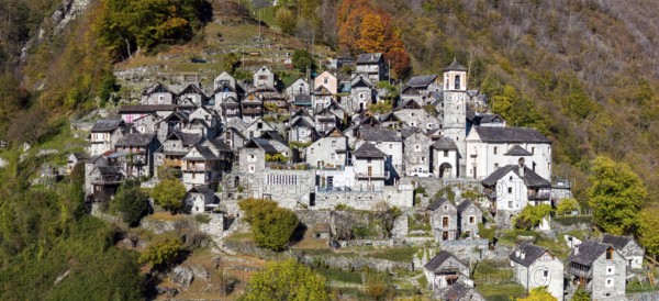 Corippo in the Verzasca Valley, a typical Ticino village, Valle Verzasca, Canton of Tessin, Switzerland
