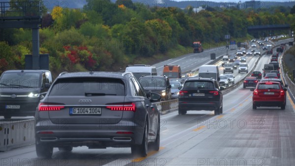 Tourist traffic on the A9 motorway, Hof, Upper Franconia, Bavaria, Germany