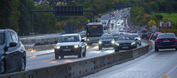 Evening traffic on the A9 motorway, Hof, Upper Franconia, Bavaria, Germany