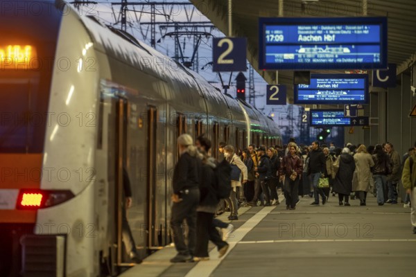 Regional express at Essen main station, on the platform, RRX R1 to Aachen, North Rhine-Westphalia, Germany