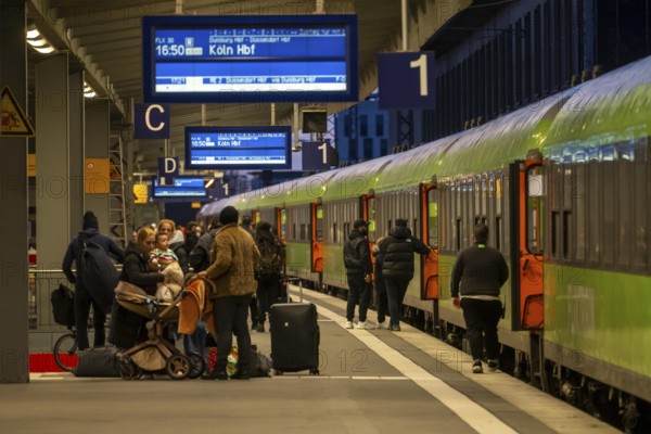 Flixtrain in Essen main station, on the platform, North Rhine-Westphalia, Germany