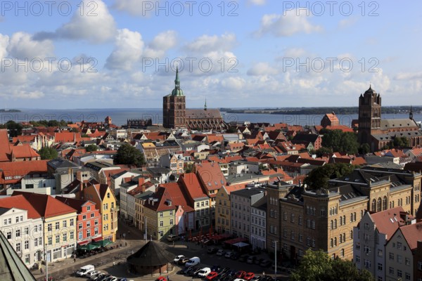 City panorama from above, Stralsund, Hanseatic City of Stralsund, Vorpommern-Rügen District, Mecklenburg-Western Pomerania, Germany