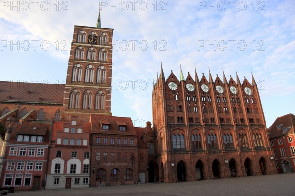 St. Nicholas Church and Town Hall in the Old Town, Stralsund, Hanseatic City of Stralsund, Vorpommern-Rügen District, Mecklenburg-Western Pomerania, Germany